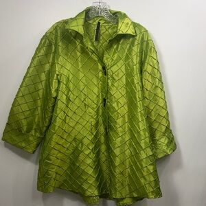 IC By Connie K lime green pattern button down 3/4 sleeve shirt jacket size large